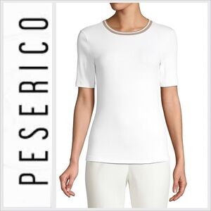 Peserico tricot beaded neck short sleeve top tee cotton spandex